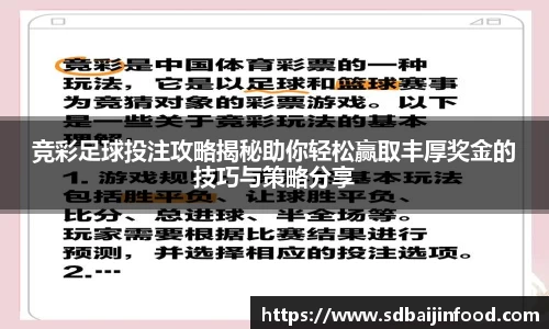 竞彩足球投注攻略揭秘助你轻松赢取丰厚奖金的技巧与策略分享